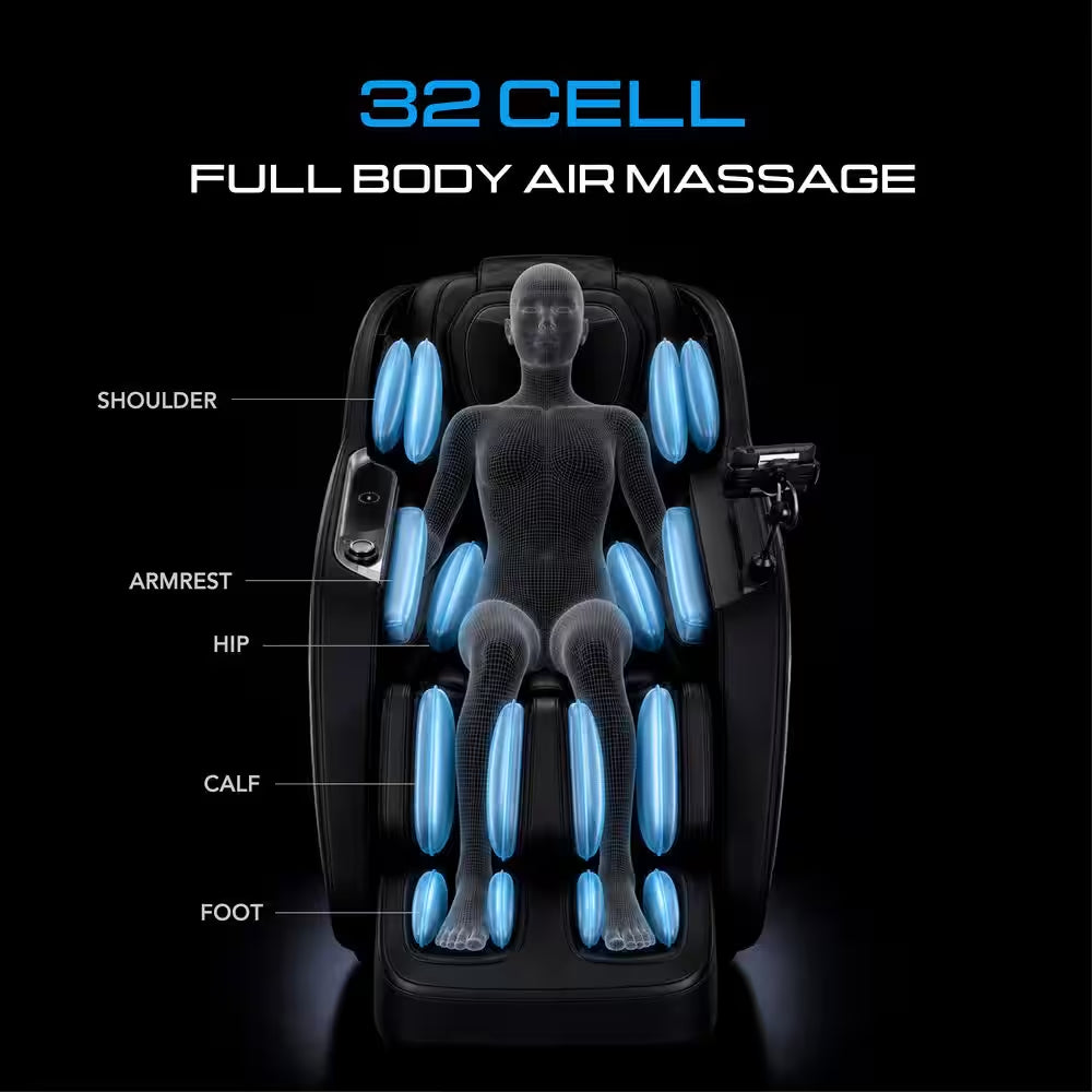 Pro 8500 MAX Black Faux Leather Reclining 4D Massage Chair with Zero Gravity, Heated Lumbar, Extended Dual Rail Tracks