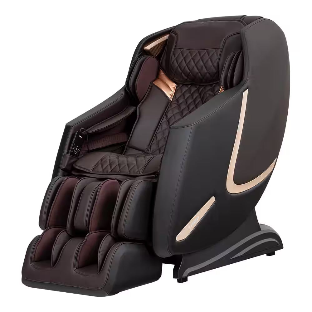 Prestige Series Brown Faux Leather Reclining 3D Massage Chair with Foot Rollers and Heated Seat