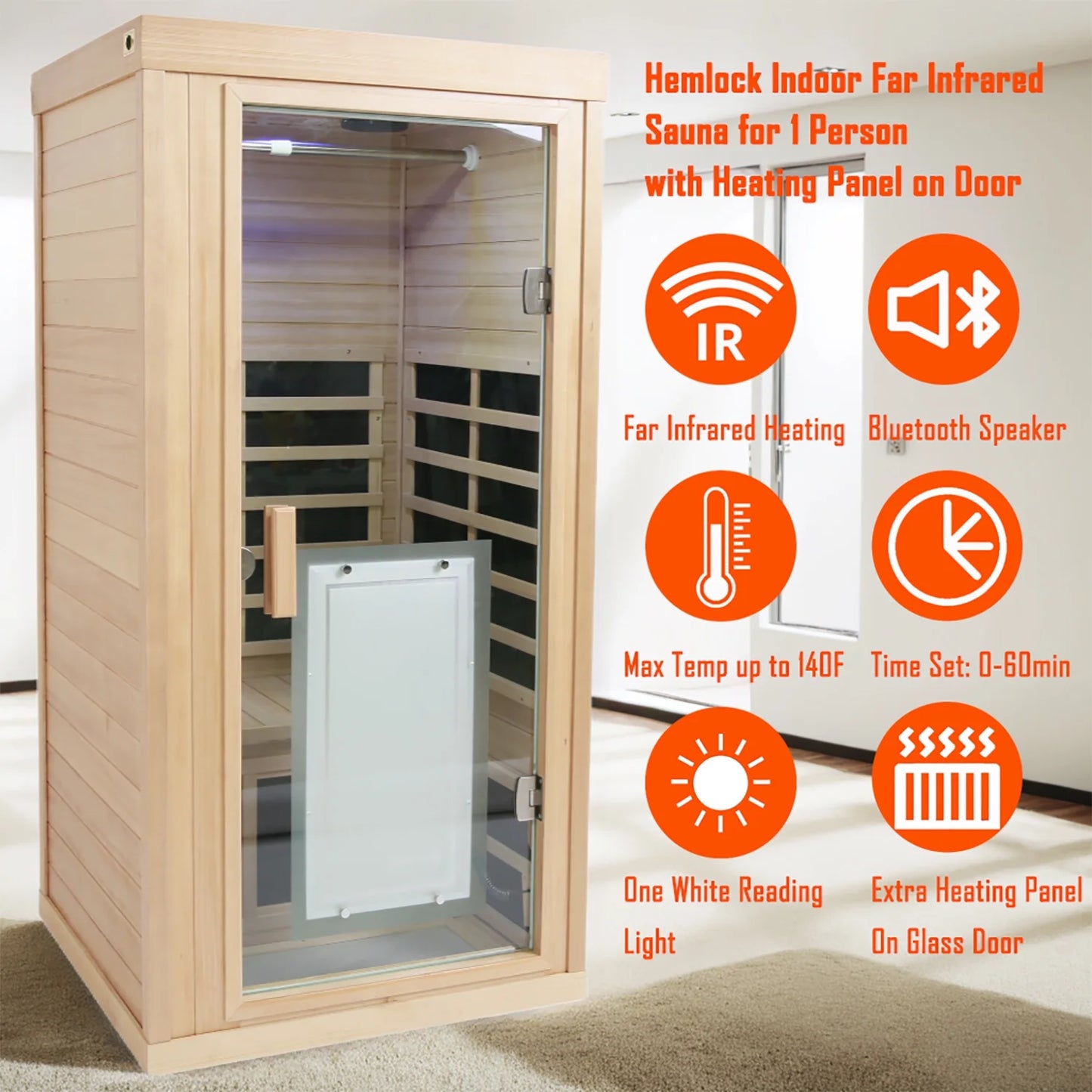 1 Person Sauna Room Far Infrared Canadian Hemlock Wood Sauna Cabinet Home Spa