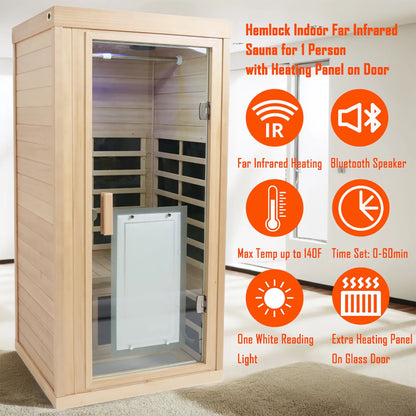1 Person Sauna Room Far Infrared Canadian Hemlock Wood Sauna Cabinet Home Spa