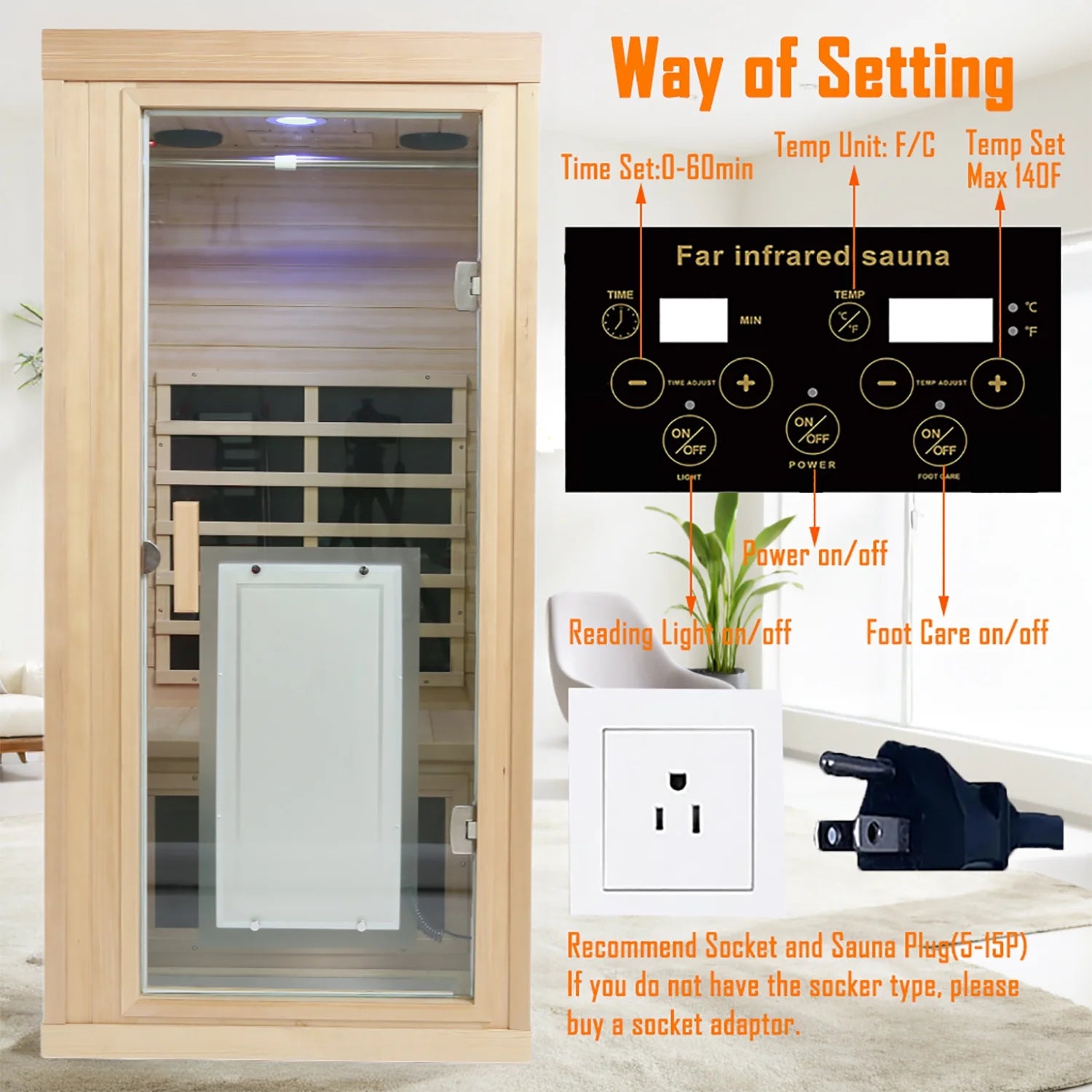 1 Person Sauna Room Far Infrared Canadian Hemlock Wood Sauna Cabinet Home Spa