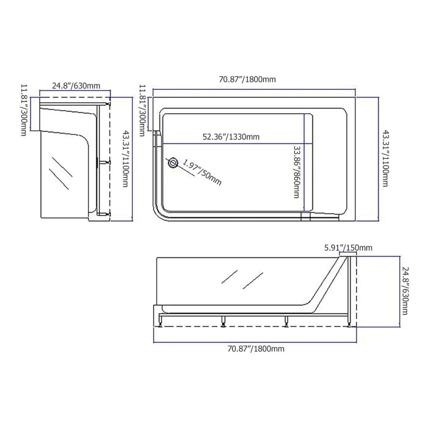 Alora 71-Inch Luxury 2-Person Acrylic Whirlpool Tub With LED Lights Jets And Faucet (SAK91752)