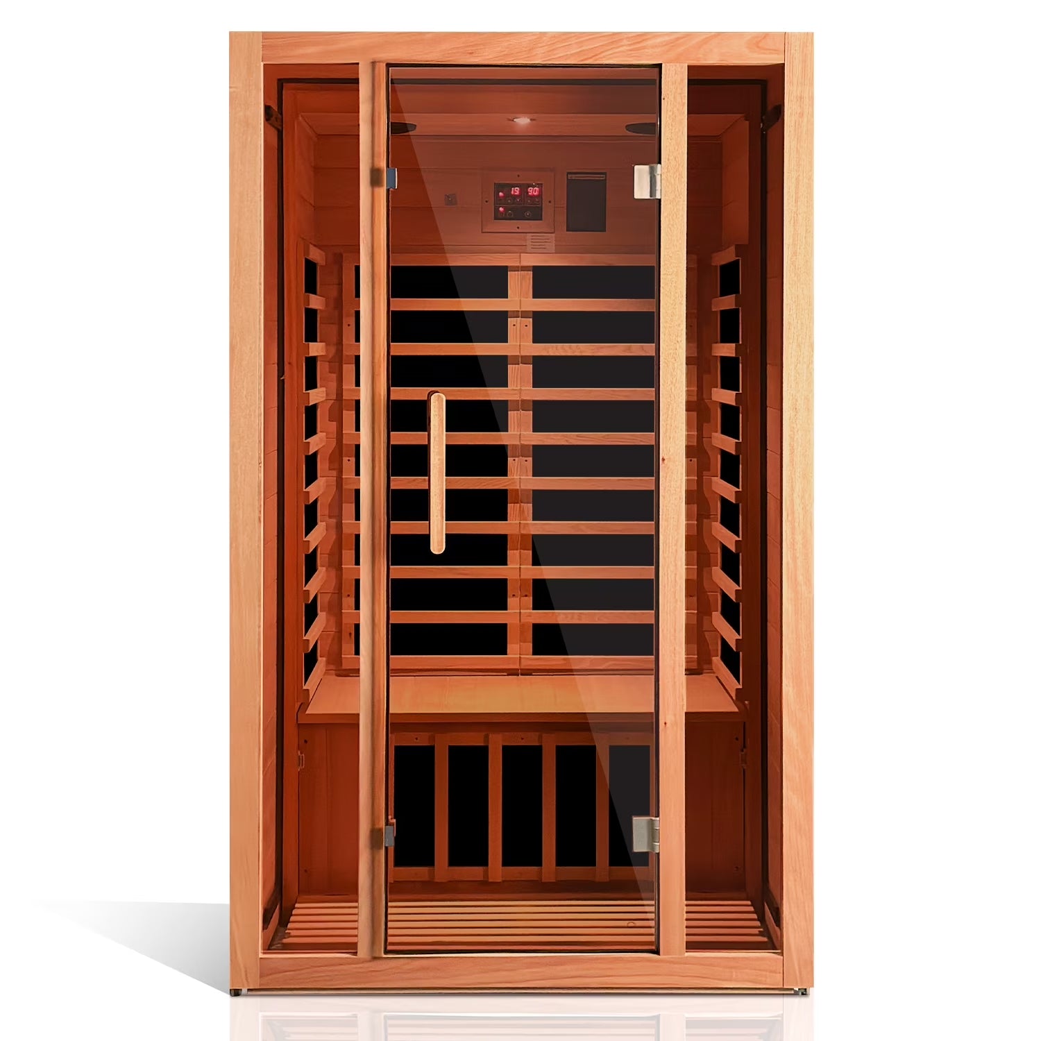 2 Person Extendable FAR Infrared Sauna for Home, Hemlock Wood Low EMF 6 Carbon Heaters Indoor Saunas with LED Lights, Bluetooth Speaker, Digital Control Panel, and Seating Bench