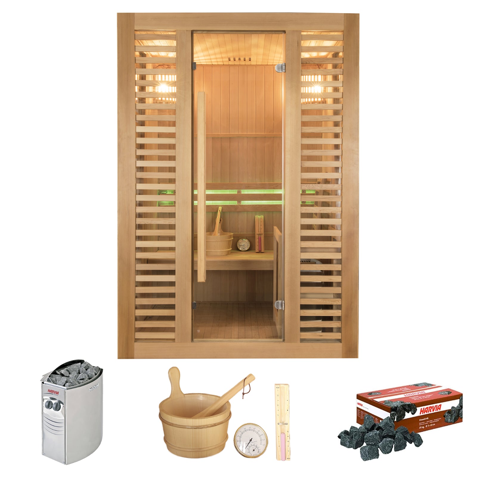 Sauna Cabin Finnish Steam Sauna 2/3 Places Complete Package with Harvia 3.5 Kw