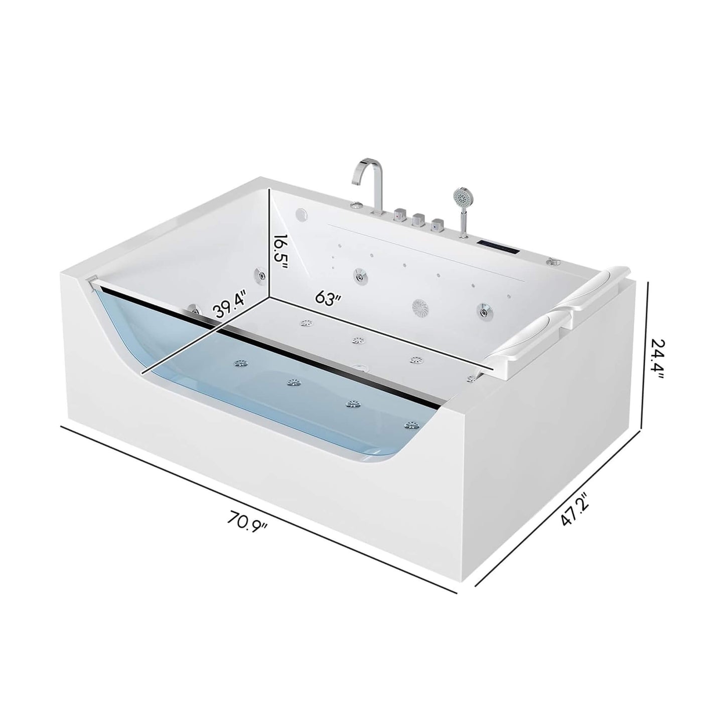 Alora 71-Inch Luxury 2-Person Jetted Whirlpool Tub With Massage And Thermostat Control (SAK13872)